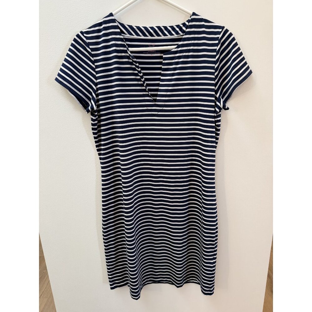 Vineyard Vines Sankaty Shirt Dress Navy White Striped V-Neck Tunic Size S Small